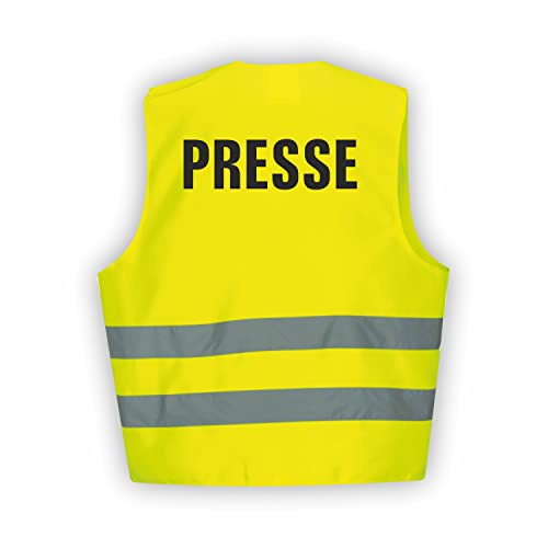 Fassbender-Druck WARNWESTEN - Sicherheitsweste GELB Warnweste nach EN ISO 20471 zertifiziert - Warn Weste PRESSE - Unisex mit hochwertigem Reflektorstreifen