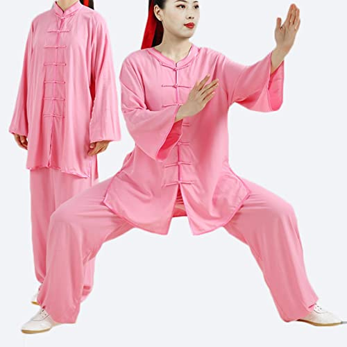 HFCY Kung Fu Uniforme Tai Chi Abbigliamento Donna Uomo Arti Marziali Costume Wing Chun Vestiti Meditazione Yoga Abbigliamento, Rosa-XXL