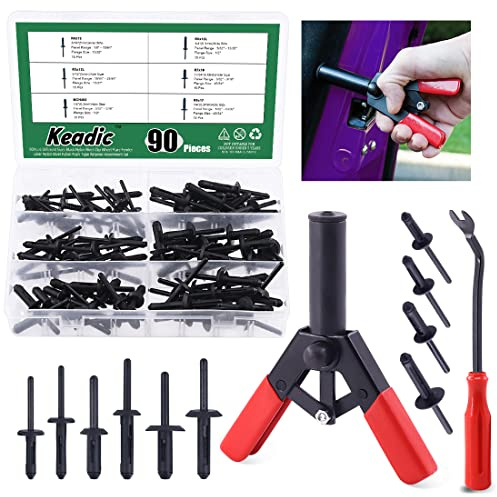 Keadic 132 Pcs Plastic Rivet Gun Set with Bonus Fastener Removal Tool, and 130Pcs 10 Sizes Nylon Blind Rivets,Hand Riveter Suitable for Automotive and More