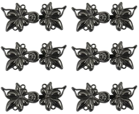 Dnyta 6 Paar schwarze Umhang- oder Umhang-Verschlüsse, Cheongsam-Knöpfe, Vintage-Clip, Schalkragen, Umhangverschluss, antiker klassischer Frosch-Verschluss für Pulloverkleid, Retro-Cardigan