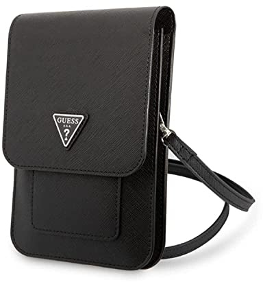 Guess Saffiano Handytasche mit Triangle Logo PU Schwarz