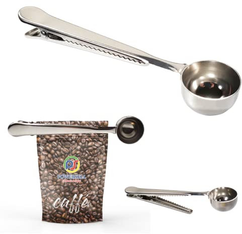 Misurino Cucchiaio Dosatore per Caffè - Cucchiaino con Clip Sigilla Sacchetto in Acciaio Inox per Misurazione della Quantità di Polvere di Caffè 7g
