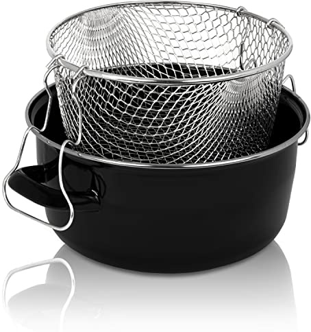 Krüger Emaille Pommestopf Ø 24 cm | 3,5 L | Induktionsgeeignet | Inkl. Siebeinsatz | PFAS-frei | Schnitt- & kratzfest | Geschmacksneutral | Ideal für Pommes, Frittieren & Spargel