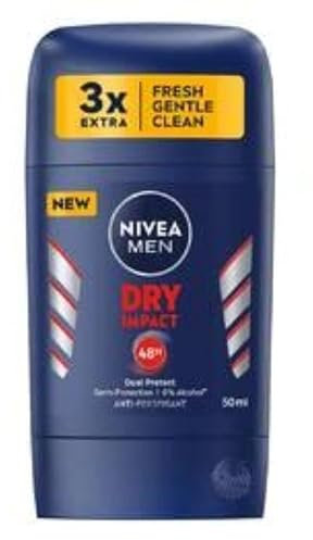 NIVEA Men Dry Impact Stick Anti-Perspirant (50ml), Anti-Sweat Deodorant with 72H Protection, Anti-Bacterial Deodorant Stick for Men