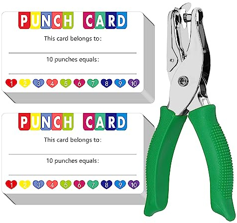200 PCS Punch Cards, Incentive Card with Handheld Puncher Kit Heart Shaped Incentive Loyalty Reward Cards Boost Creativity & Skills Development for Business, Classroom, Students Behavior, 3.5” x 2”