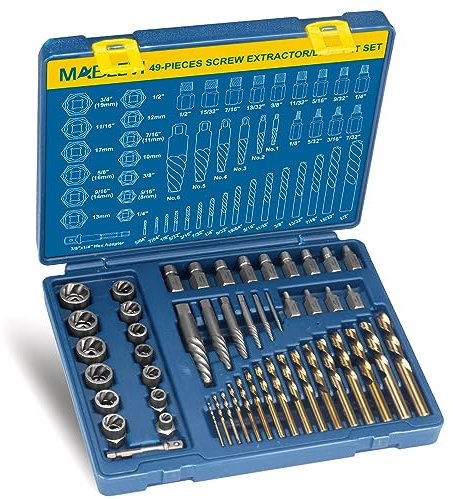 MABLEVI 49 Pcs Screw Extractor Bolt Extractor Set, Left Hand Drill Bit Set, Easy Out Multi-Spline Stripped Bolt Remover for Broken Rusted Nuts Bolts Screws