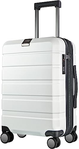KROSER Hardside Expandable Carry On Luggage with Spinner Wheels & Built-in TSA Lock, Durable Suitcase Rolling Luggage with USB Port, Carry-On 20-Inch, White