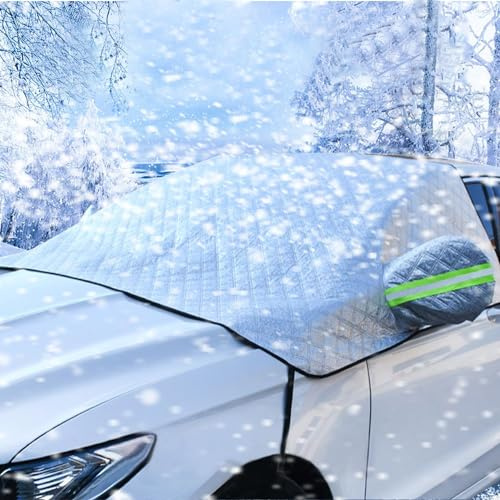 UIHOL Auto Frontscheibenabdeckung Winter, SUV Scheibenabdeckung mit Spiegelabdeckung, Faltbare Windschutzscheibe Frontscheibe Abdeckung für die gegen Schnee, EIS, Frost, Staub, Sonne (235cm X 135cm)