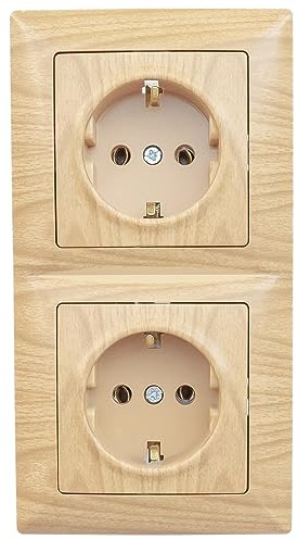 Günsan Visage Enchufe doble con protección de contacto empotrado, aspecto de madera de roble, 250 V, 16 A, enchufe tipo F, color beige