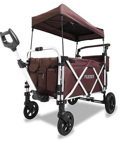 Fuxtec Chariot Super Cruiser + Marron, Extension Habitacle, Chariot de Jardin Pliable pour Enfants, Transport, Plage, Ville, Forêt, à Tirer ou à Pousser, Capacité De Charge 75 kg