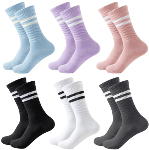 Kevaler Calzini Donna con Graziose Righe Calzini Tennis Sportive Calze Fantasia in Cotone Colorato Modello Casual Calze per Usura Quotidiana Casuale Yoga Palestra Corsa Scuola Misurare: 35-40/6 Paia