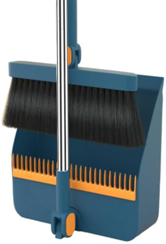 NIBHZ Escoba con Palo Largo Extensible y Recogedor de Pie Plegable para Limpiar, Escoba de Goma y Recogedor Basura, para Hogar, Oficina y Uso en Exteriores,Blue