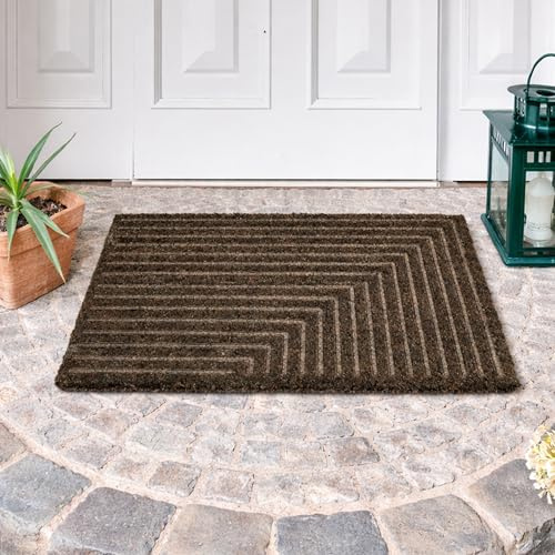 Moderne Kokosfußmatte Haustür - Fußmatte Streifen Grau 45x75cm (Rechteckig) | Coco Shape Fussmatte Innenbereich Türmatte Außen überdacht Kokosfaser natur Kokosmatte strapazierfähig Fußabstreifer Design