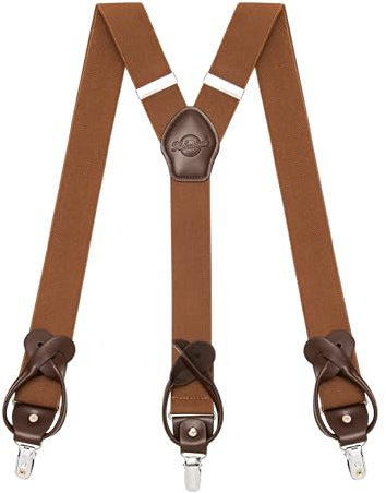 Bretelles Homme avec Options de Fixation par Clip et Bouton, 6 Boutons Inclus, Largeur 3,5 cm en Forme de Y pour les Tailles jusqu'à 200 cm, Acier Inoxydable, Plage de Réglage d'Élasticité Extra Large