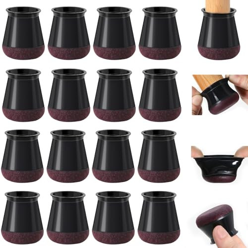 Gentpovth 16 Stück Stuhlbeinkappen, Ø14-20mm mit Filz kleine, Schwarze Silikon Bodenschoner, Hohe Elastizität, Stuhlbeinkappen Rund für Verschleißfeste Stuhlbeinschoner, für alle Bodenarten geeignet