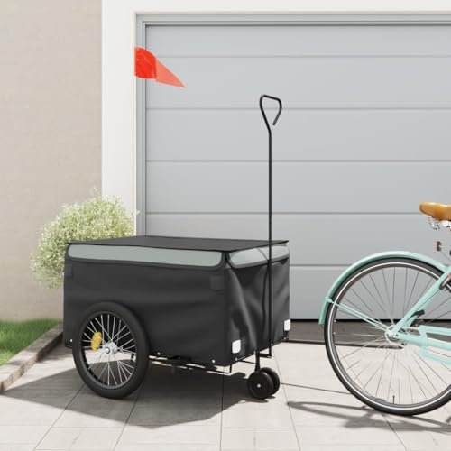 Homgoday Fahrradanhänger Schwarz und Grau 45 kg Eisen, Fahrrad Frachtanhänger, Fahrrad Groß Cargo Wagon Anhänger, Fahrrad Fracht Lagerwagen Radfahren Camping Gepäck Lagerung Träger Typ2
