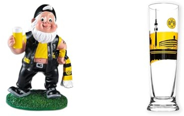 Borussia Dortmund Unisex BVB-gartenzwerg Kutte, Mehrfarbig, Einheitsgröße & BVB Pilsglas Skyline (0,3l)