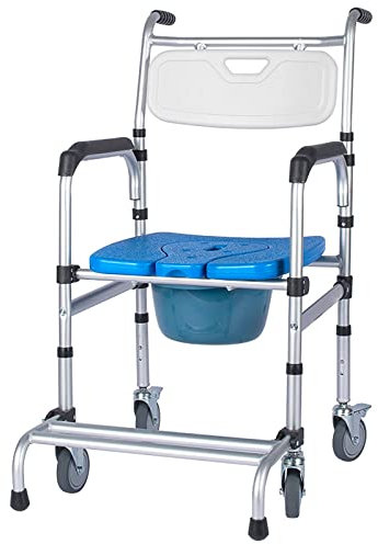 CCYENG Toilettenstuhl mit Rädern, höhenverstellbarer Toilettenrollstuhl, Nachttoilettenstuhl für ältere und behinderte Menschen, Toilettenduschstuhl auf Rädern mit Fu