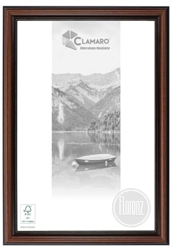 CLAMARO 'FLORENZ' Bilderrahmen Antik 24x30 Massivholz | Braun | 40 mm breite Shabby Chic Vintage Barock Leiste | Holzrahmen inkl. Acrylglas, Rückwand, Metall Aufhänger