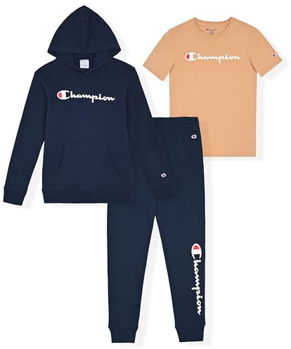 Champion Boys Sweatsuit Set for Kids 3 Piece Boys Hoodie Jogger and Tee Shirt Tracksuit Outfit