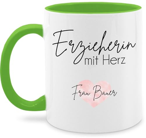 Tasse Tassen 325ml - Geschenk Erzieherin mit Herz mit Name | Abschiedsgeschenk Erzieherin Kita Danke Geschenke Erzieherinnen Abschied - 325 ml - Hellgrün - beste für horterzieherin glühweintassen