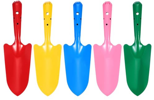 sourcing map 5pcs Mini Colorful Metal Hand Shovel 11 x 3 Digging Trowel Set Transplanting Garden Tools for Flower Soil Digging Planting Weeding Transplanting Garden, 5 Colors
