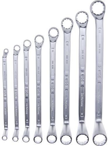 WGB Set di chiavi a doppio anello, 6 – 22 mm, a gomito, testato secondo DIN838, acciaio al cromo-vanadio, 8 pezzi