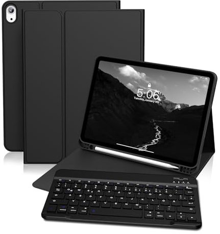 GKABXY Funda con Teclado para iPad 11/10 Generación, 11/10.9 Pulgadas (2025/2022), Flexible TPU Funda con Soporte para Puntero, Disposición QWERTZ, Magnético Desmontable Bluetooth Teclado para iPad