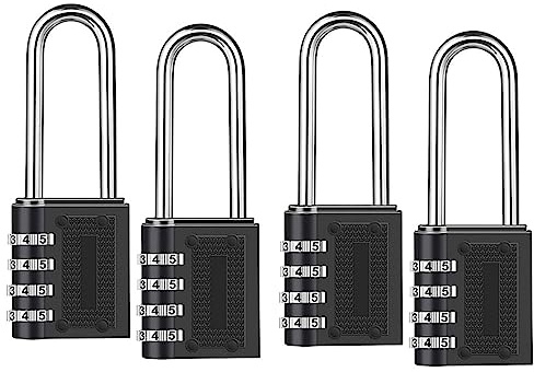 PAMENET 4 Pack Outdoor Combination Padlock Long Shackle Lock 6.5cm Shackle Waterproof 4 Digit Resettable Combination Lock