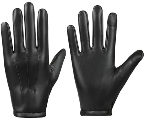 LUFFLOK Schwarze PU Kunstleder Handschuhe für Herren, Touchscreen Texting Winter Handschuhe mit dünnem Fleece-Innenfutter, kaltes Wetter Outdoor Fahrhandschuhe für Herren und Damen (SCHWARZ)