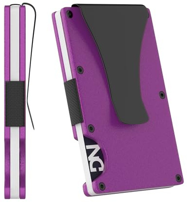 Korthållare i metall | RFID-skydd | minimalistisk plånbok | sedelklämma | pengaklämma | korthållare för män | kreditkortshållare | kompakt korthållare | plånbok för män och kvinnor, Lila, Minimalista,