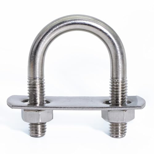 FamlTol M8 de Pernos en U 25mm de ancho interior Abrazadera en U de alta resistencia Soporte de perno en U redondo de acero con placa y tuerca hexagonal para fijación de tuberías | 2 juegos