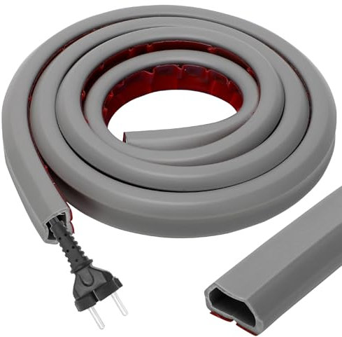 LOMUG Canal de Cable Flexible con Cinta autoadhesiva 1 Metros/15 x 10 mm Cable Canaleta Cables Pared Adhesivo, Canales de Cable Semicirculares, Cables en el Suelo de la Pared, Gray