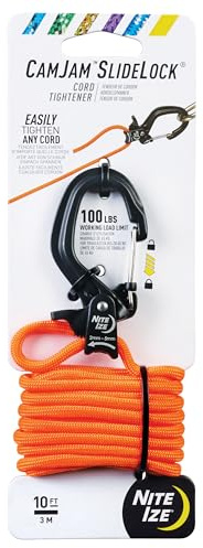 Nite IZE CamJam SlideLock - Tenditore per cordoncini, 3 m, paracord, con chiusura a trazione e leva a sgancio rapido, 45,4 kg, adatto per corde da 2 a 5 mm, taglia S