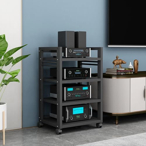 ASumPio 4-Stufiger Av-Medienschrankständer, Cd-/DVD-Player-Komponentenschrank, Wohnzimmer-Gaming-Tv-Ständer Und Stereo-Rack-Audioturm Mit Höhenverstellbarem Holzregal, 21,7 X 15,E