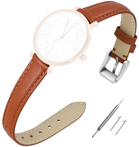 Top Grain Padded Leder Uhrenarmband für Damen, Schnellverschluss, 12-20mm | Weiches Tragegefühl, schweißresistentes Futter, sanft gepolstert, natürliche Maserung, Büro & Alltag