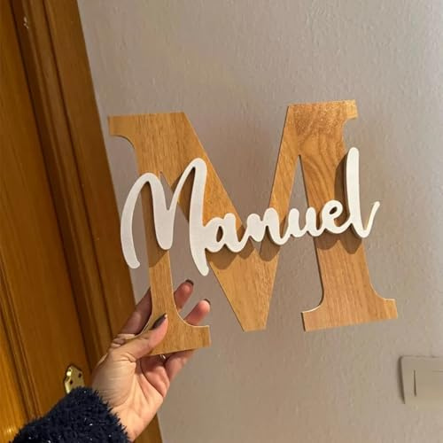 Personalisiertes Namensschild aus Holz für Babyzimmer, Dekoration, Wanddekoration, personalisiertes Namensschild, handgefertigte Holzbuchstaben, Wanddekoration (30 cm)