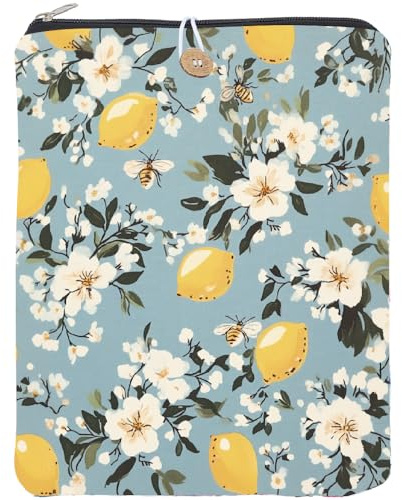 CRASPIRE Funda Cremallera para Libro Limón 114 x 94 Pulgada Poliéster Impermeable Lavable Diseño Flores Y Frutas para Cuaderno Bolsillo Botón Ideal para Bibliotecarios Estudiantes Y Material Lectura
