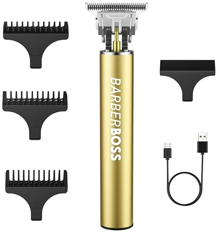 BARBERBOSS Sladdlös skägg- och hårtrimmer för män, lätt T-bladklippare, 3 guidekammar, mäns detaljgroomer, USB-uppladdningsbart groomingverktyg för ansikte och hårfäste