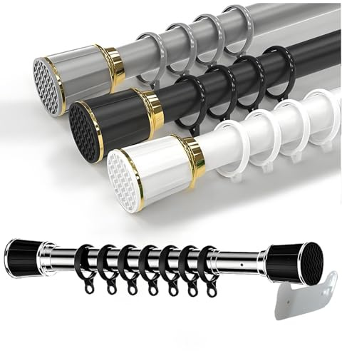 Asta Per Tenda Da Doccia Telescopica, Asta Per Tenda A Tensione Regolabile 40-500cm,Bastone Tenda A Pressione In Acciaio Inox,Antiscivolo,Facile Da Montare,balcone,divisorio,bagno(Black,410-500cm)