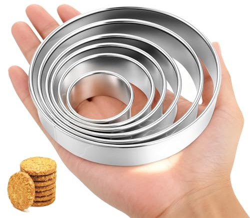6Pcs Round Cookie Cutter Set (2, 3, 3.5, 4, 5, 6 Inch), Stainless Steel Circle Cookie Donut Cutte for Pastries Doughs Doughnuts Non-Rust & Dishwasher Safe Donut Cutter Ring Molds