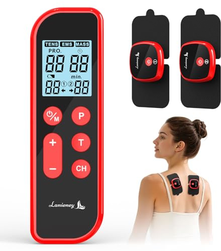 Wireless TENS Unit Muscle Stimulator, Dual Channel Rechargeable TENS EMS Machine with Remote Control, Portable Combo Electrotherapy Device with 18 Modes & 20 Intensity for Neck, Back, Shoulder
