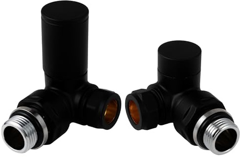 VANCOCO Matte Black 1/2×15mm Corner Radiator Valve Round with Lockshield, Manual Radiator Valve Standard Connection for Heated Towel Rail and Central Heating Modern Bathroom