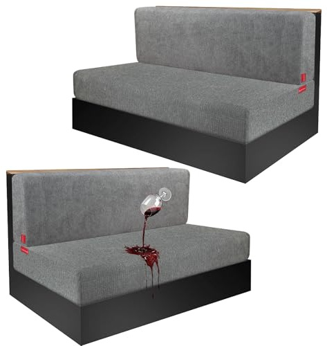 GlideSpirit 100% Waterproof RV Dinette Cushion Covers - Stretch Seat Slipcover, Washable RV Couch Cover Designed for Camper Car Bench (Loveseat 2 Backrest Cover & 2 Bench Cover, Light Grey)