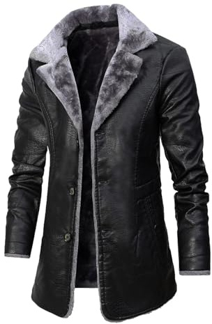 Generisch Lederjacke Herren Lammfell Winterjacke Lang Bequeme Kurzmantel Oversize Mantel Lässig Fleecejacke Oversize Kurzmantel Locke Lammfelljacke Stehkragen Lederjacke Herren Winter