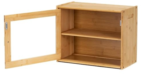 Boîte à pain en bambou grande naturelle avec fenêtre en acrylique 2 niveaux de rangement pour pain, petits pains, pâtisseries, cuisine, rangement hygiénique des aliments, porte magnétique, design