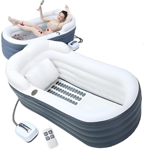 SHUMIAO Inflatable Bathtub Whirlpool Bath Mat, Foldable Surf Massage Bathtub, 108 Bubble Jets, 6 Intensity Levels & 6 Color Lights (167x75x65cm/66x29.9x25.9in), with Remote Control & Air Pump