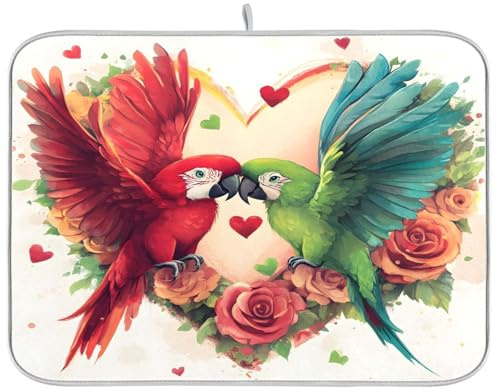 JUMBEAR Tappetino scolapiatti a forma di pappagallo, 46 x 61 cm, ad asciugatura rapida, assorbente, per macchina del caffè, protezione per piano di lavoro, lavello da bar