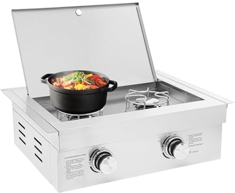Double-burner Gas Stove, Double Grilling Side Burner, Grilling Side Burners for Outdoor Kitchen, Heavy Duty 304 Stainless Steel, Built-in Double Burner, Natural Gas Only, for BBQ Island Grill