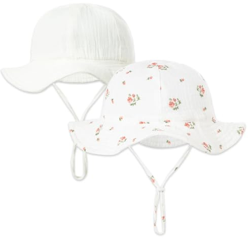 HTTDSLF 2 Pcs Gorro de Sol para Bebé, Sombrero de Sol para Bebé, Gorro de Encaje para bebé o niña, Sombrero de Aventura con Correa Ajustable, para Exteriores Playa Piscina